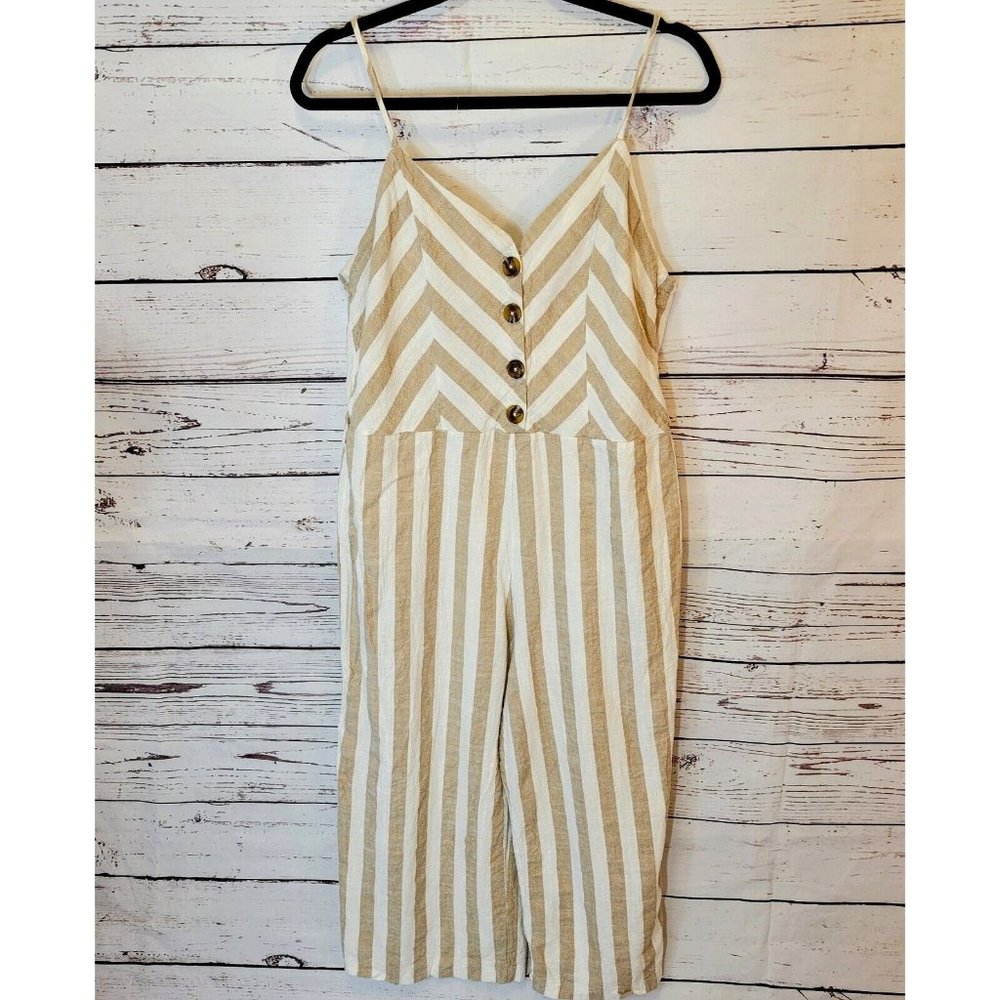 Kensie Jeans Spaghetti Strap Pant Jumpsuit Romper Striped Beach XL Cotton/Linen